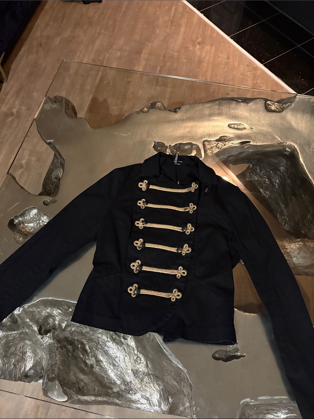 H&M Black Military-Inspired Blazer with Gold Braid